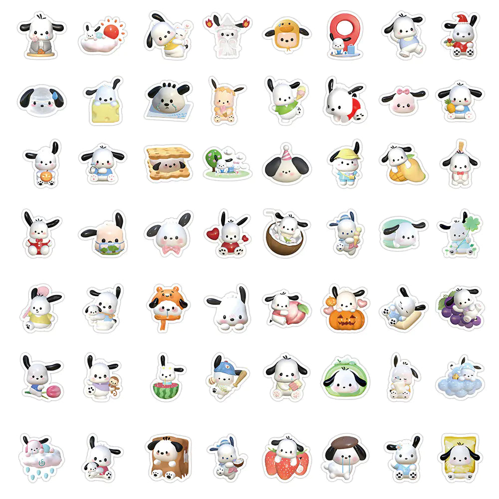 64 PCS Sanrio Waterproof Stickers - Pacha Dog & Puppy
